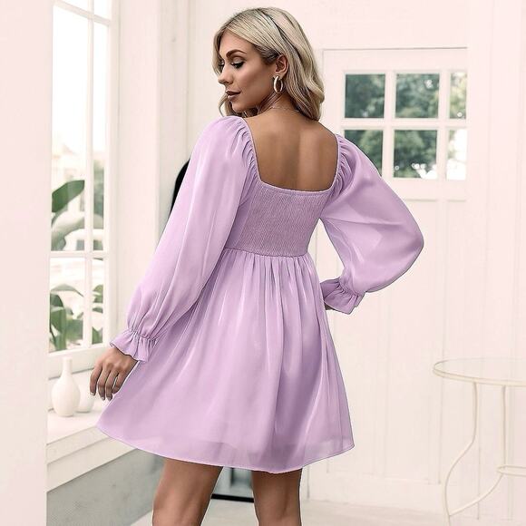 2/$25  XL Dress Shiny Stretch Fit & Flare Long Sleeve Flowy Smocked Back NWT - Picture 2 of 2